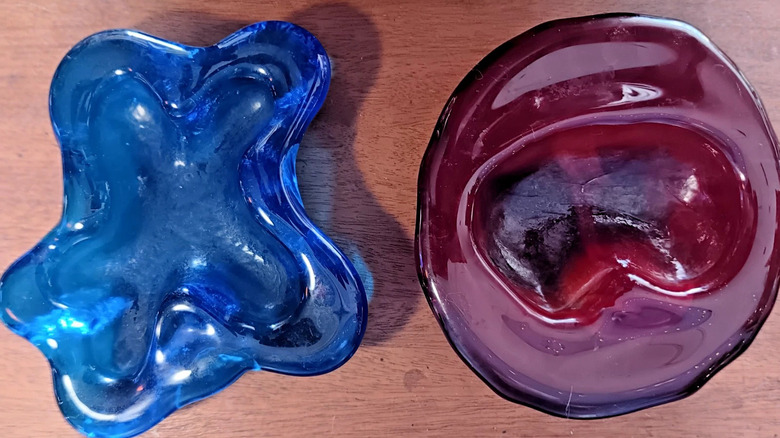 Blenko art glass red cased clear small bowl ashtray