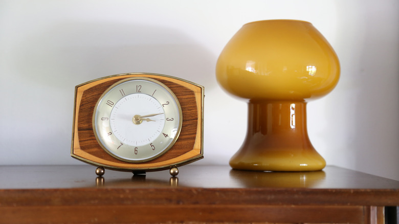 Vintage clock and mushroom lamp