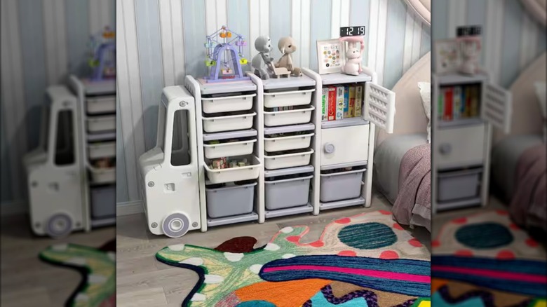 Costway's Off-White Plastic Kids Toy Storage Organizer
