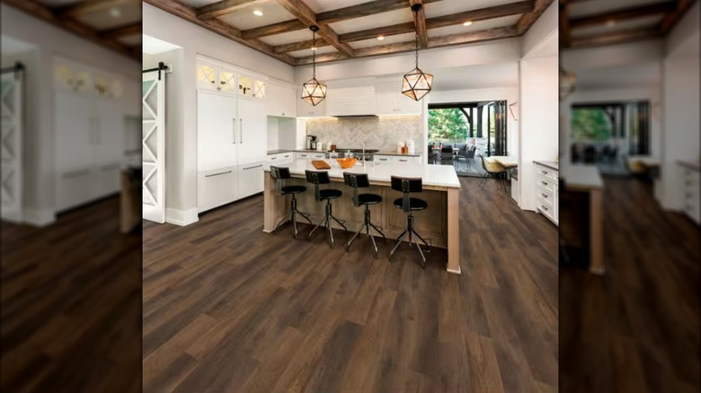 A contemporary kitchen with Wayne Canyon's click-lock Oak vinyl planks