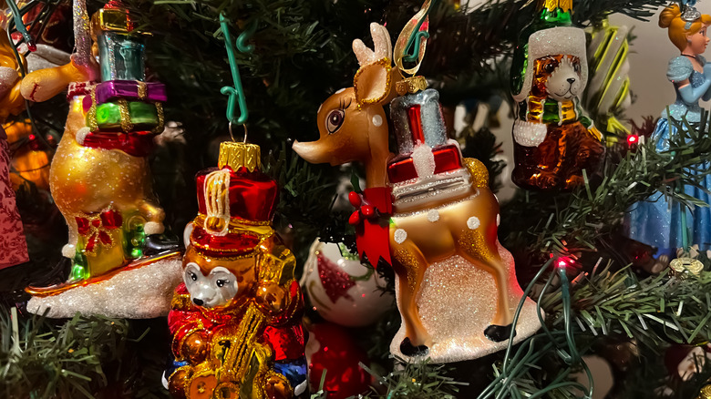 Retro-style glass animal Christmas ornaments