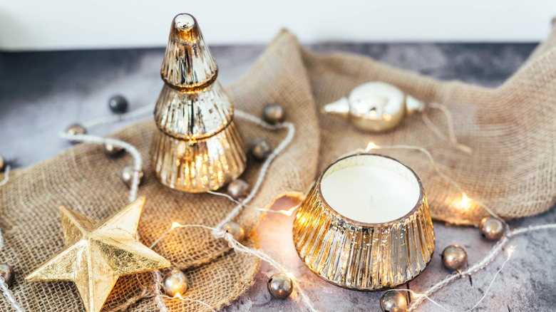 Mercury glass tree with burlap