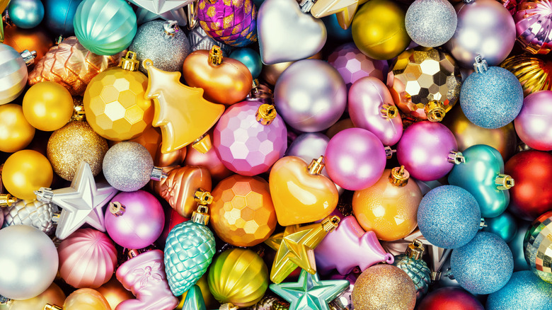 Pile of colorful Christmas ornaments