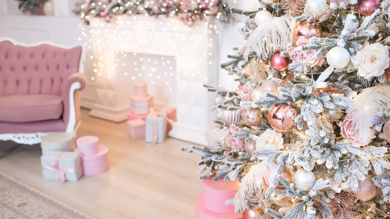 Room with pink Christmas decor