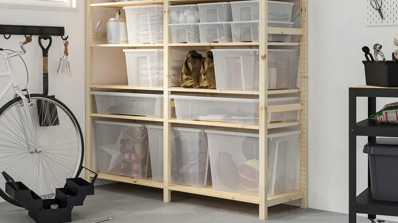 SAMLA Boxes on wood shelf