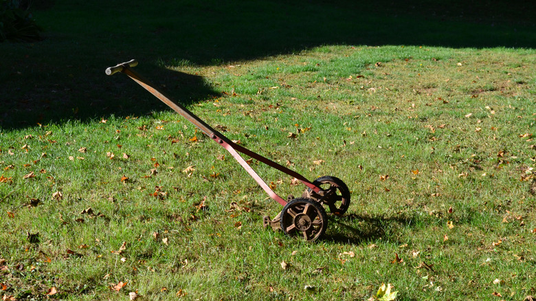 An old push-reel style lawn mower