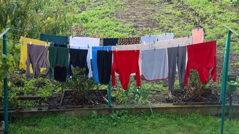 Colorful clothes hanging on a clothes line