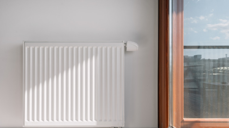 An electric heater mounted on a wall