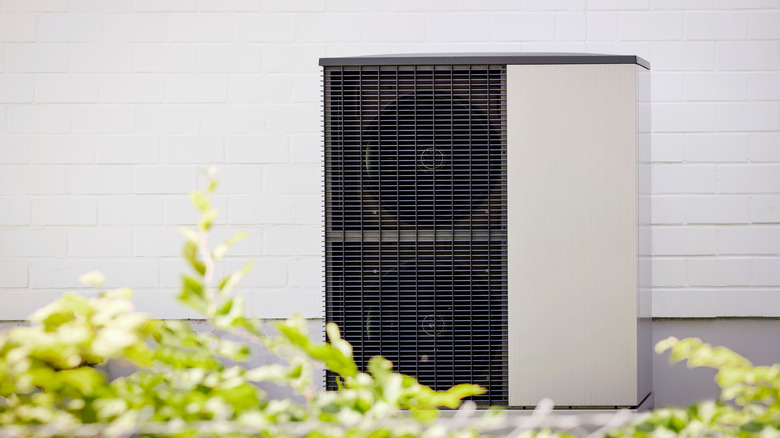 A heat pump in a garden