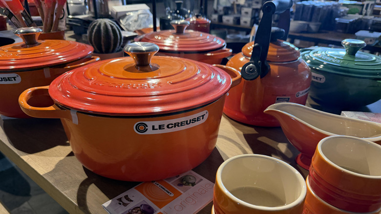 Le Creuset Dutch ovens, tea kettles, and other various dishes