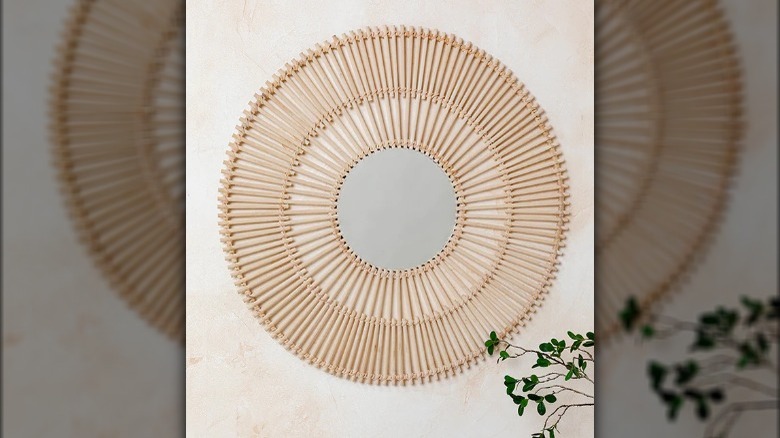 Circular rattan mirror
