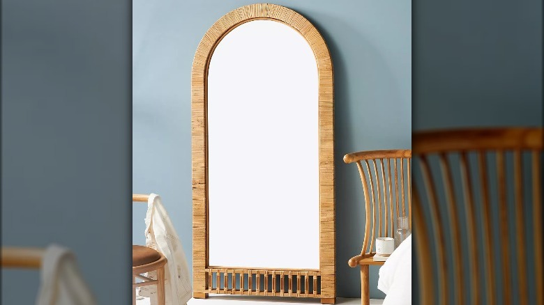 Full-length rattan mirror