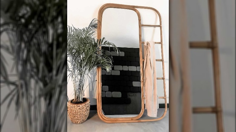 Multi-use rattan mirror