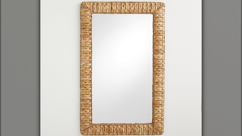 Woven rattan mirror