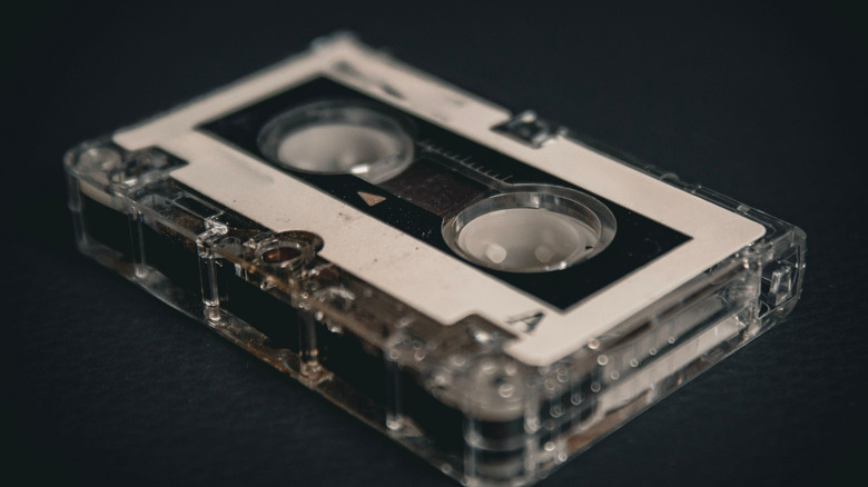 A close-up of a retro cassette tape.