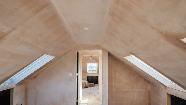 loft ceiling with brown paint