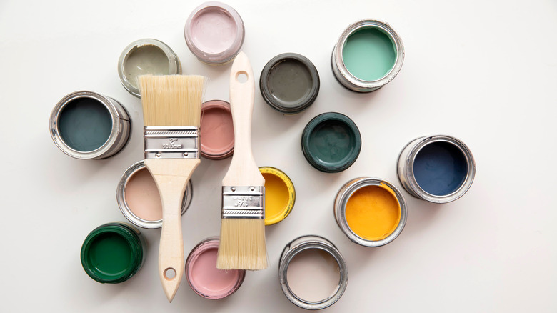 Pots of colorful paint samples