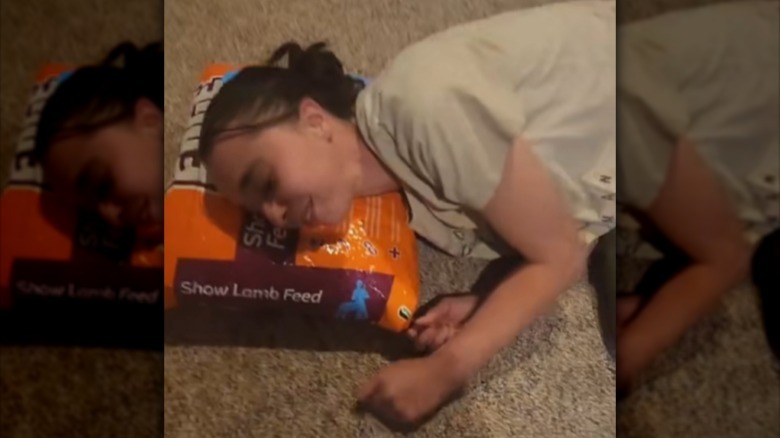 woman makes upcycled plastic pillow