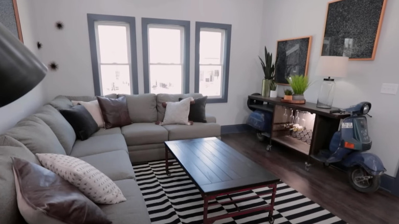 black and white striped rug