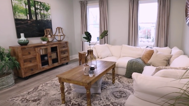 wooden furniture and green accents