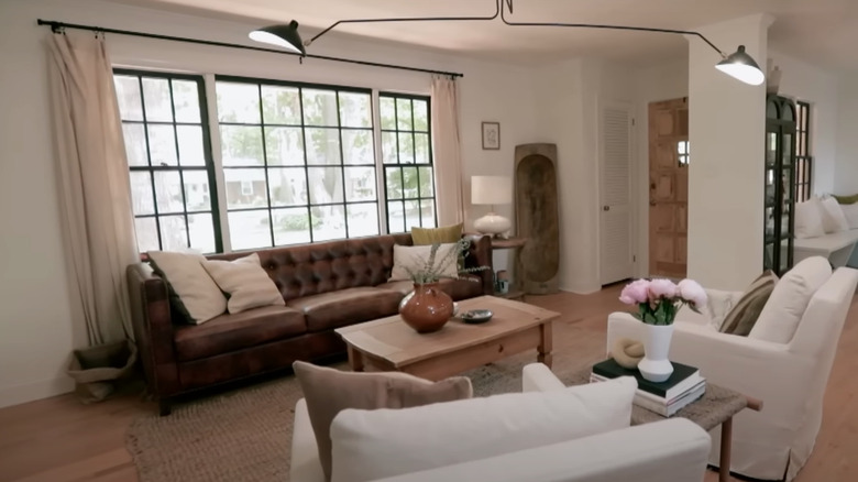 leather couch in warm room