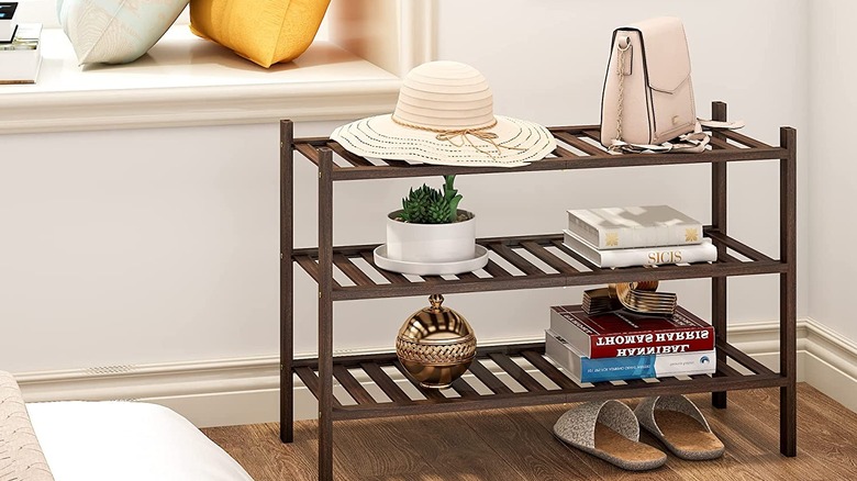 Wood finished shoe rack