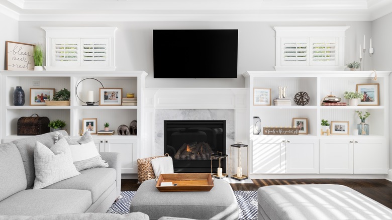 Alcove shelving in living room