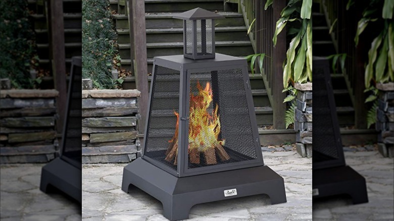 Black and mesh fireplace chiminea