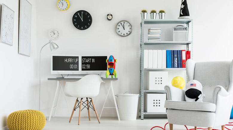 desk with space knick-knacks