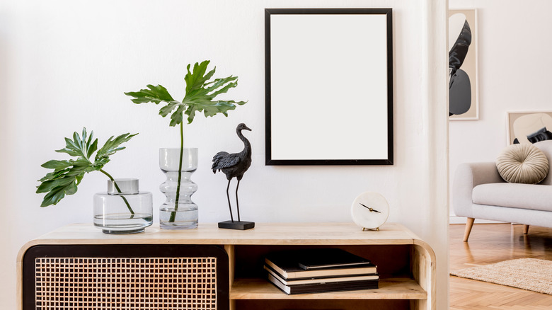 bird statue on a shelf