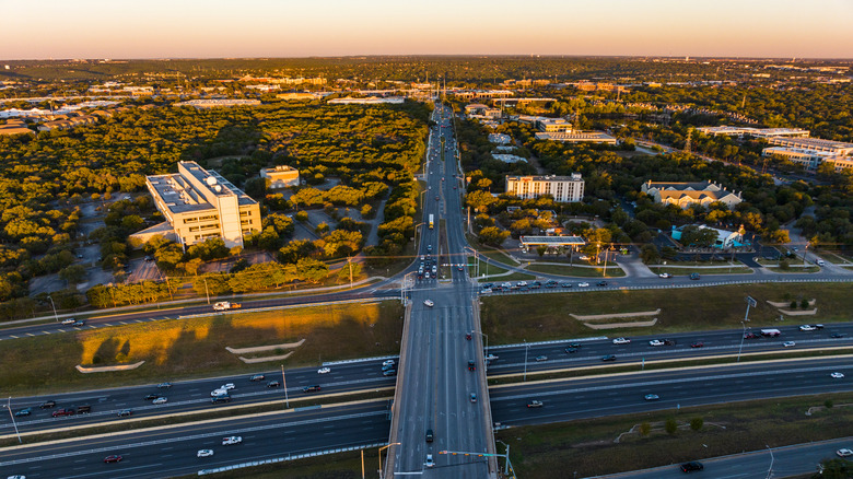 Aerial view of roads near Leander, Texas