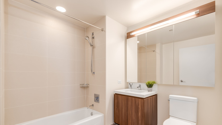 bright lighting above bathroom mirror
