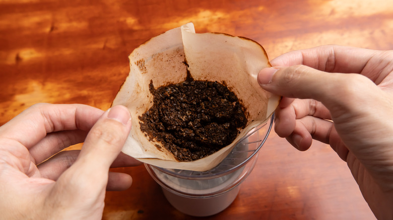 Leftover coffee grounds in filter