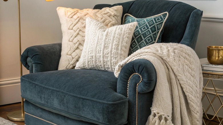 chair with throw pillows