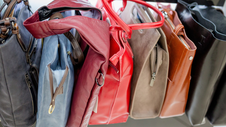 Handbags on a closet shelf