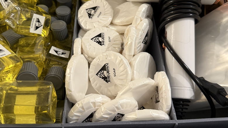 Close up of hotel toiletries