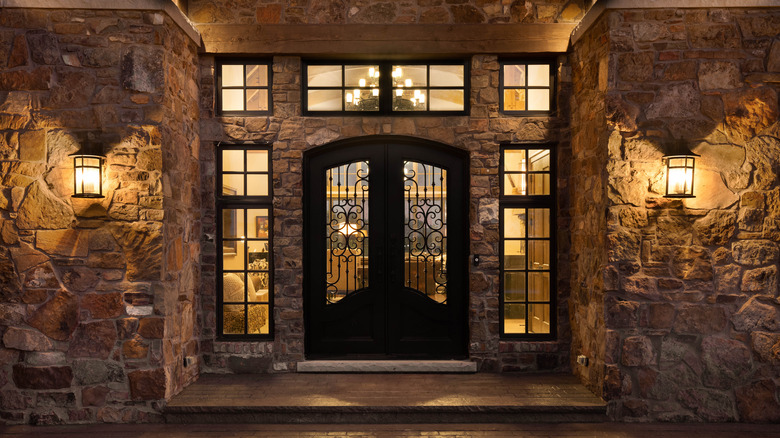 Bright porch lights of house