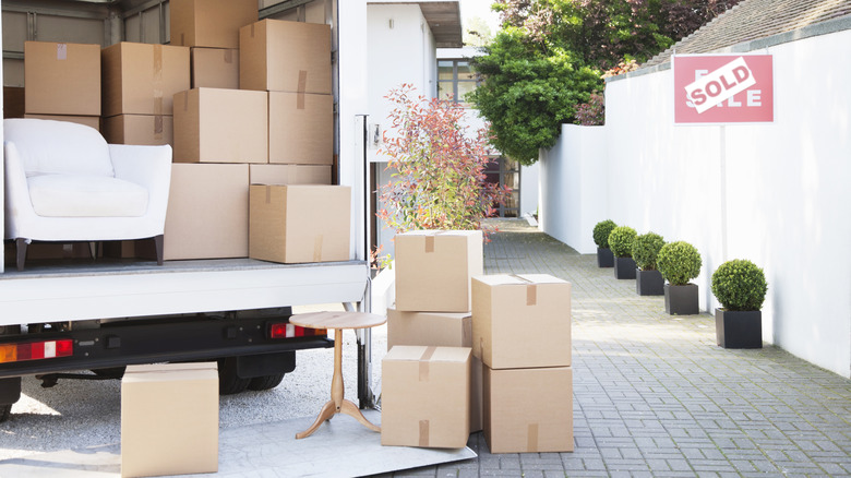 boxes taken off moving truck