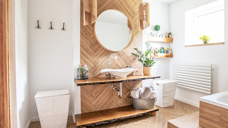 Bathroom with live edge wood