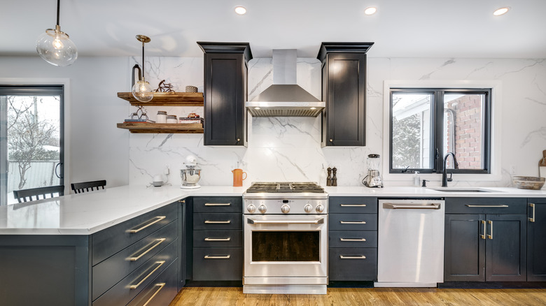 Kitchen with dark cabinets