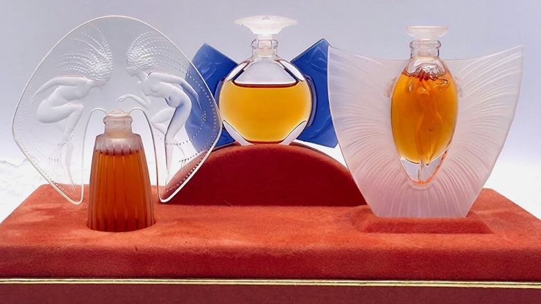 Vintage set of Lalique glass perfume bottles