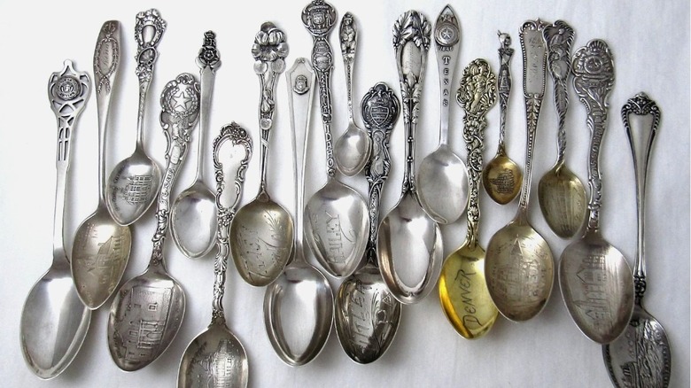 Collection of sterling silver American antique souvenir spoons