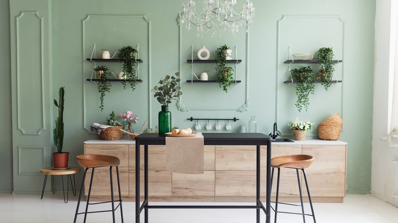 light green wall in kitchen