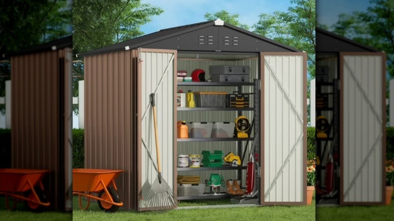 The lockable Loftka shed in brown.