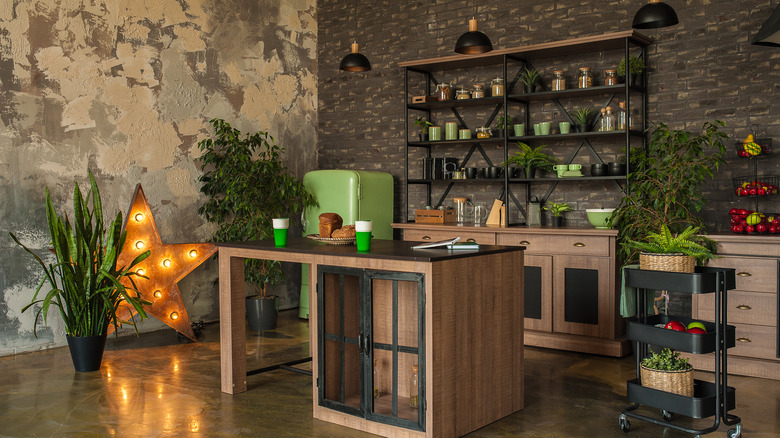 modern kitchen with bar cart