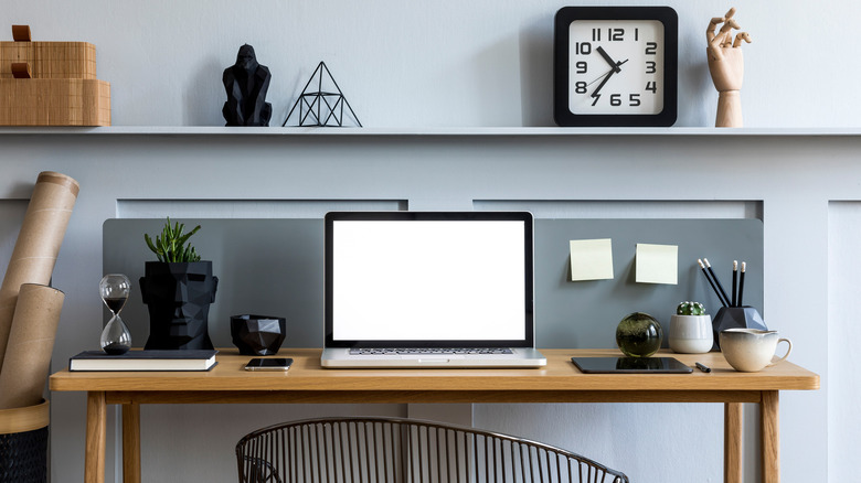 Home office with sculptures