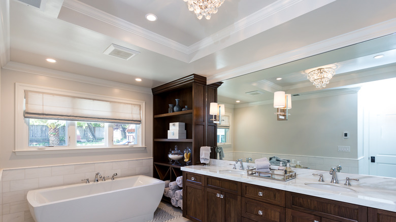 bathroom chandelier in tray ceiling