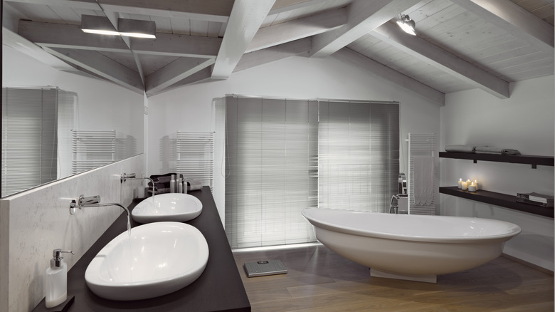 wooden ceiling painted gray