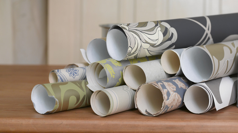 rolls of wallpaper scraps