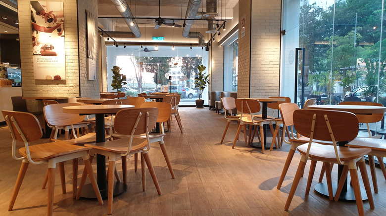 coffee shop with wooden tables